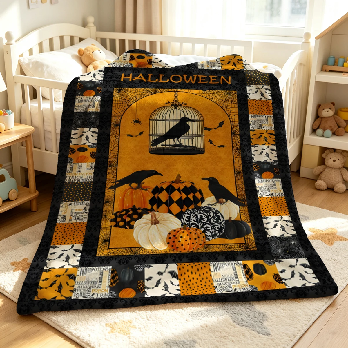 Orange Bat Points Soft Fluffy Flannel Blanket Super Cozy Lightweight Bed Blanket for Halloween Sofa Bed Christmas Decor