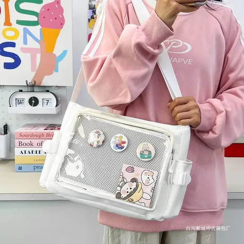 Imagen 2 del producto Bolso cruzado de estilo universitario con gran capacidad para libros de clase, bolso de cartero para niñas, bolso de hombro tipo bandolera informal