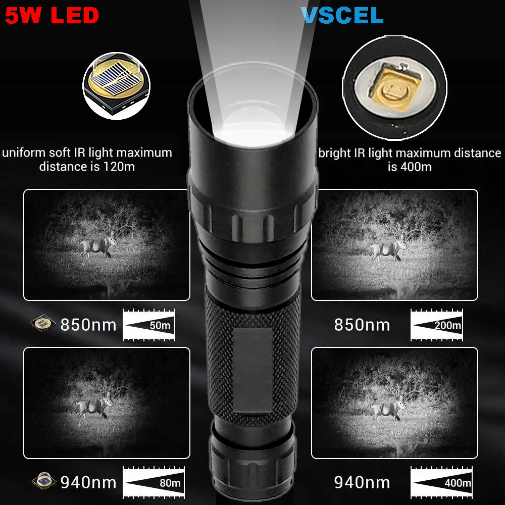 Infrared complement 7W VCSEL 850nm/940nm Zoom Infrared Flashlight with Mute Adjustable Power 810nm IR Light