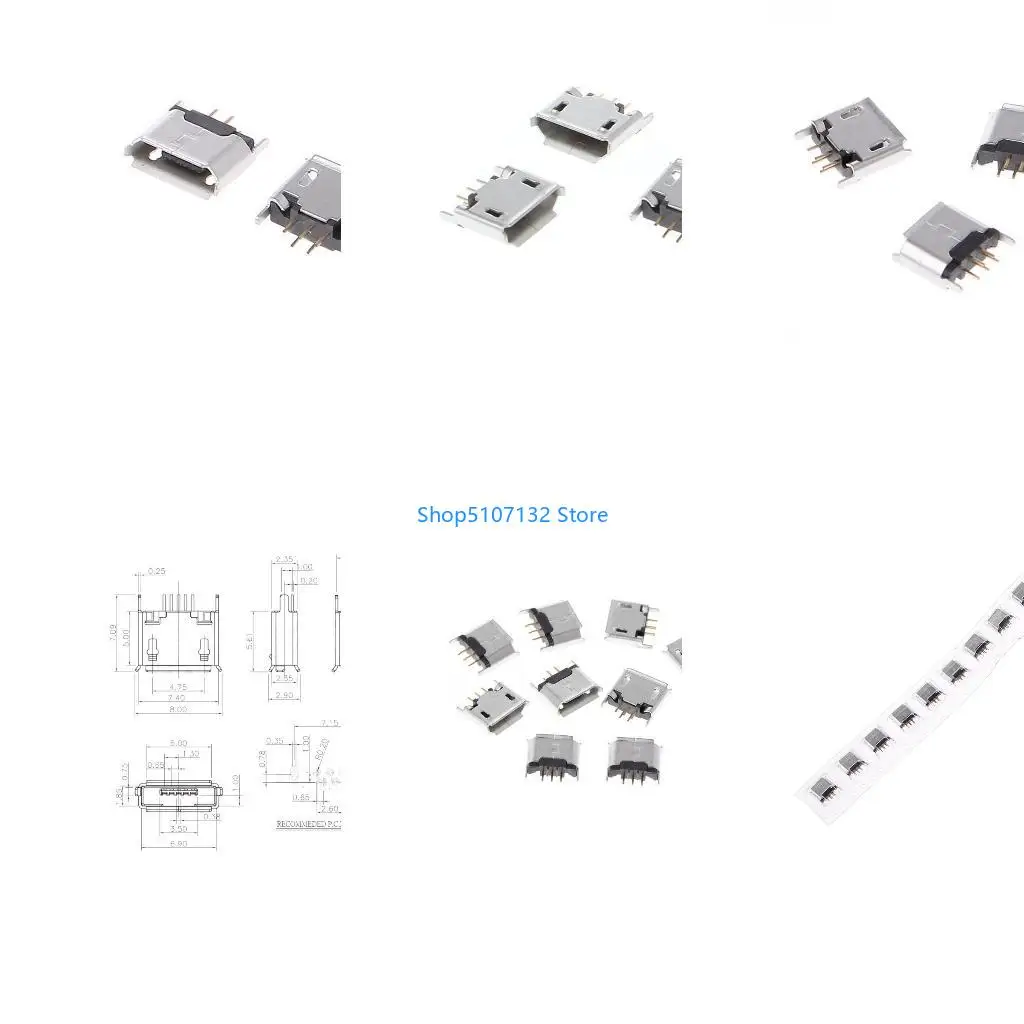 87HD 10 Pcs Micro USB Type B Female Socket 180 Degree 5-Pin SMT Soldering