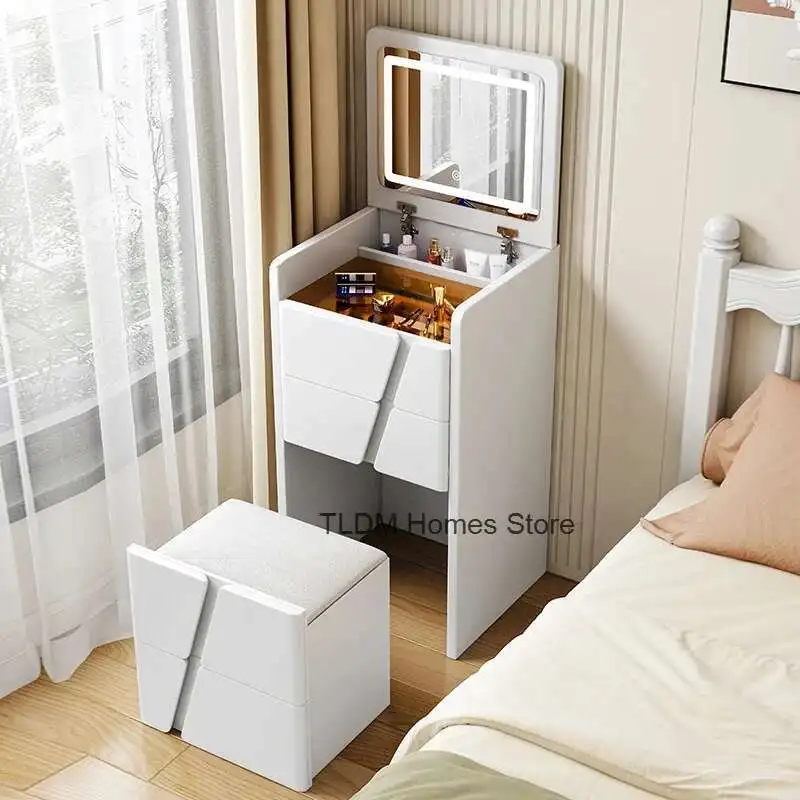 

Modern Wooden Dressers Small Apartment Bedroom Furniture Nordic Light Mirror Dressing Table Chinese Multi-drawer Storage Cabinet