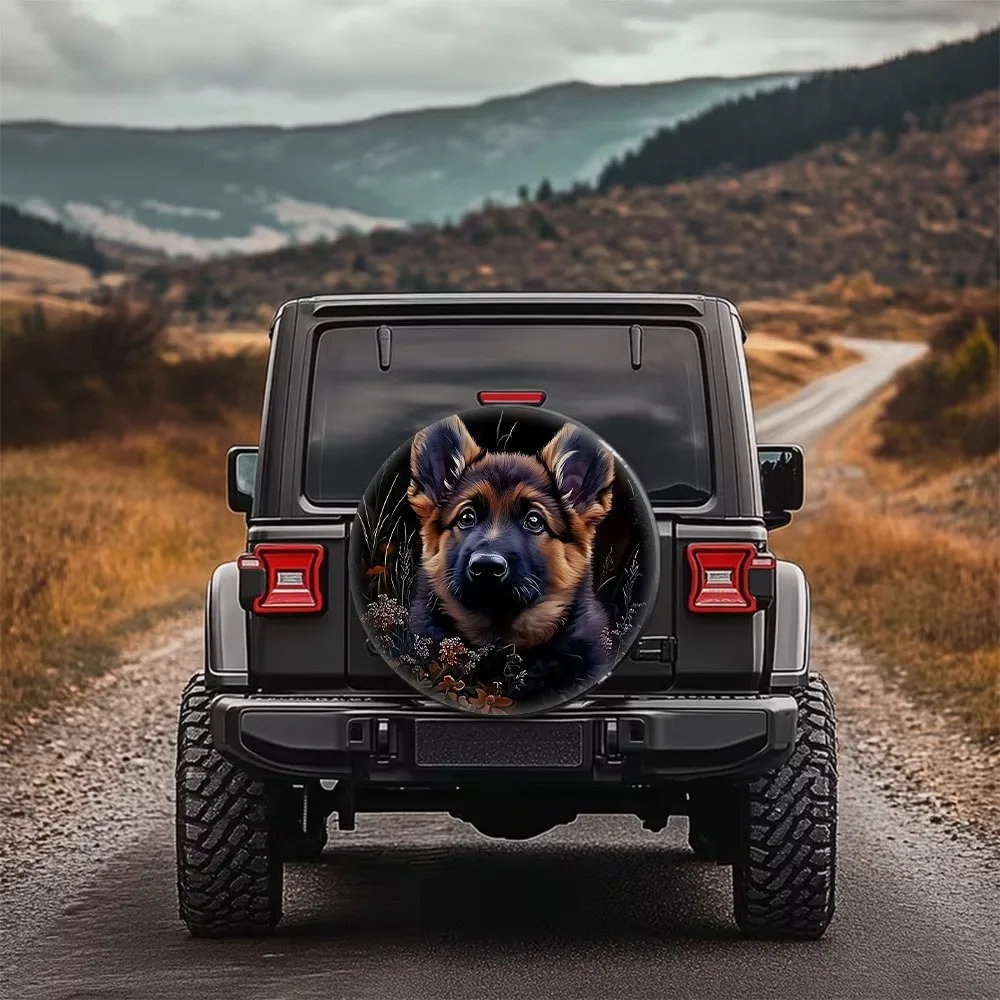 

German Shepherd Puppy Tire Cover Polyester Waterproof Protector for SUV Truck Universal Fit