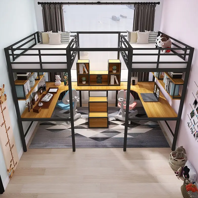 Iron Frame Bed Upper Floor Small Apartment Children's Bed Apartment Left and Right Bed Second Floor Space Saving Loft