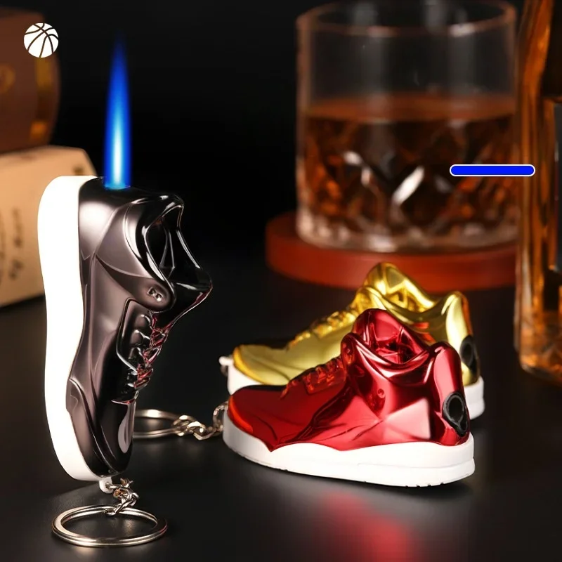 

New Shoe Shaped Keychain Butane Gas Lighter Mini Portable Open Flame Inflatable Lighter Men's Personalized Smoking Gift