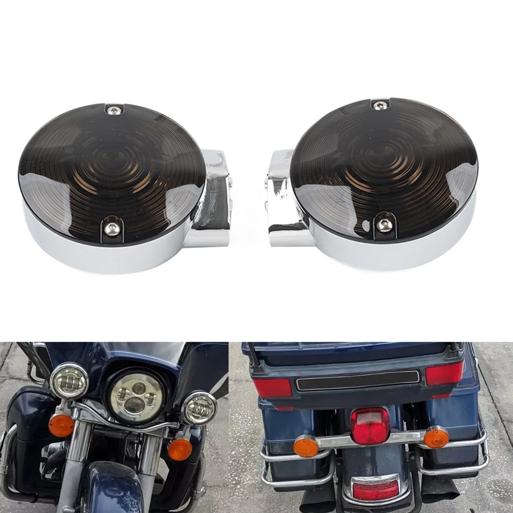 1Pair Motorbike Chrome Turn Signal Housing Smoke Lens Covers For Harley Davidson Electra Tour Glide FLTCU FLST FLHTC FLHTK