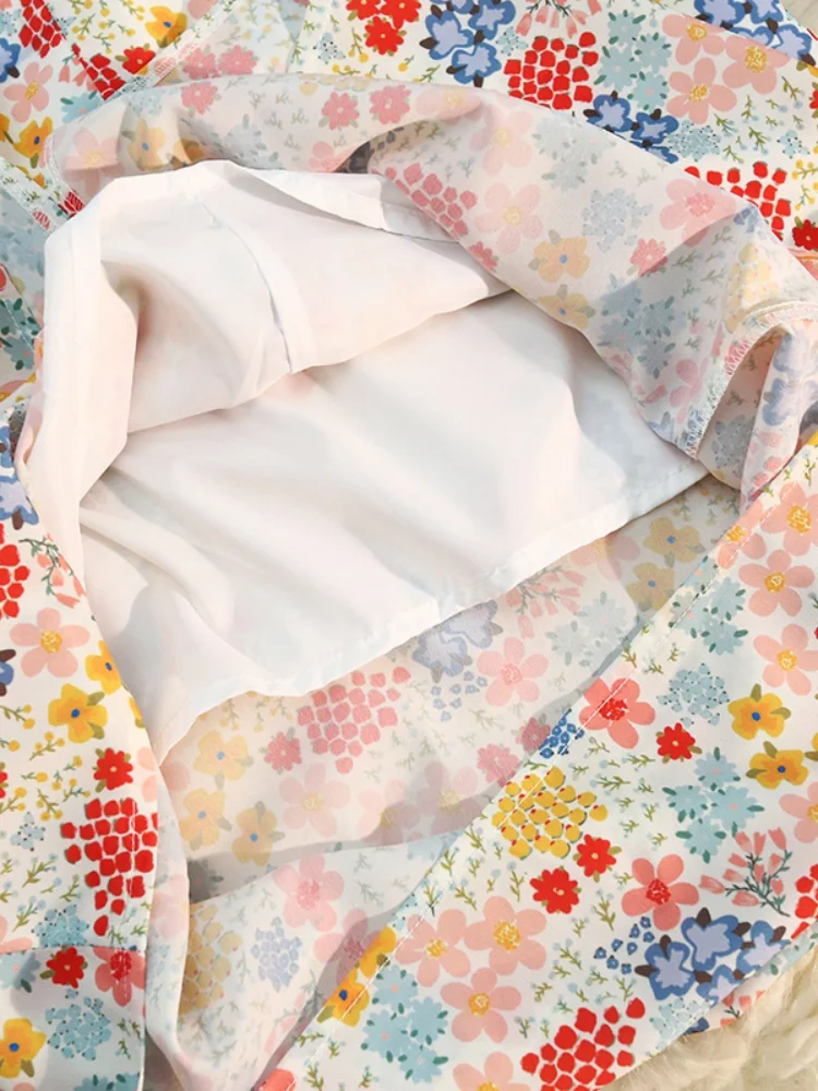 SMTHMA Korean Retro Floral Midi Skirts for Women 2025 New Spring Summer Elegant High Waist Casual Mid Length Women's Skirts