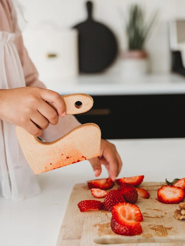 Toddlers Knife - Wooden Chopper- Safe Wooden Knife - Engraved Baby Gift - Personalized Wood Knife - Montessori Kids Toys