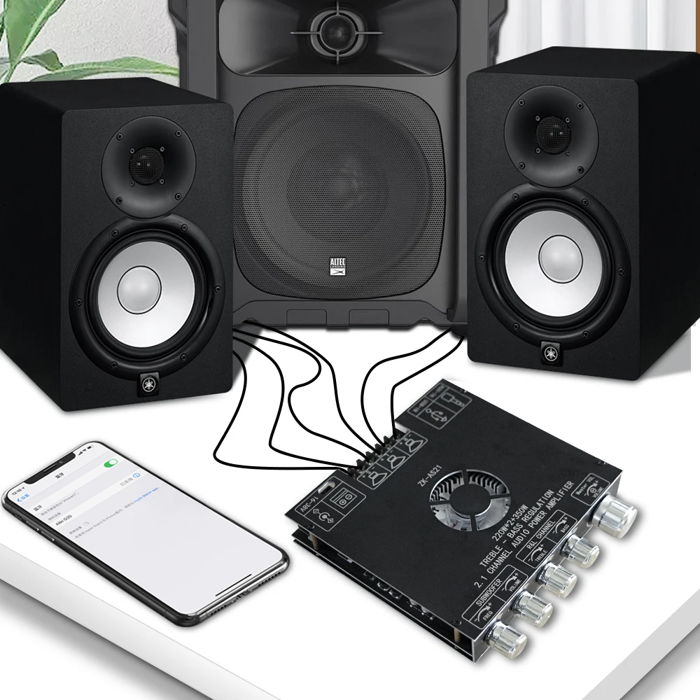 

NewZK-AS21 2.1 Channel TPA3255 Bluetooth Digital Amplifier Module 220W+220W+350W PCBA Circuit Board Motherboard AUX