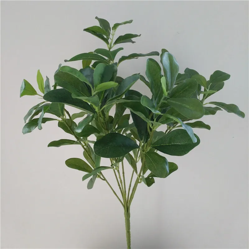 #￥Hot Sale Recyclable Lightweight Plastic 7 9 Branch Green Artificial Leaves Potted Wedding ThanksgivingChristmas NewYear Easter