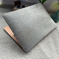 Luxury Diamonds Grey MacBook Case, Crocodile Laptop Case for MacBook Air 13 Macbook Pro 13 16 14 15 A1990 With Cutting Out Logo