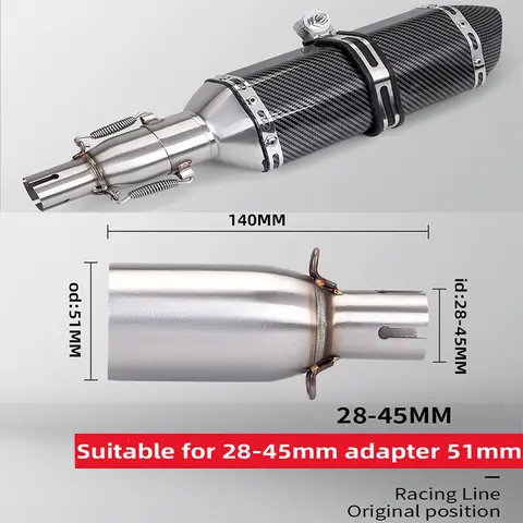 H 오토바이 배기 파이프 수정 배기 중간 섹션 28-32-38-45mm 어댑터 51mm 배기 섹션 비파괴 설치