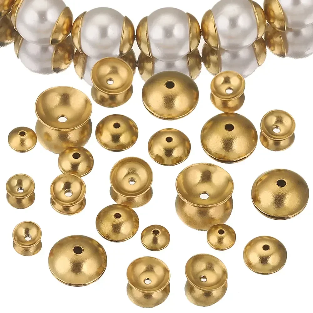 50pcs 4 6 8MM  Stainless Steel Ball End Bead Caps Spacer Beads Gold Plated for DIY Needlework Jewelry Making Bracelet Wholelsale