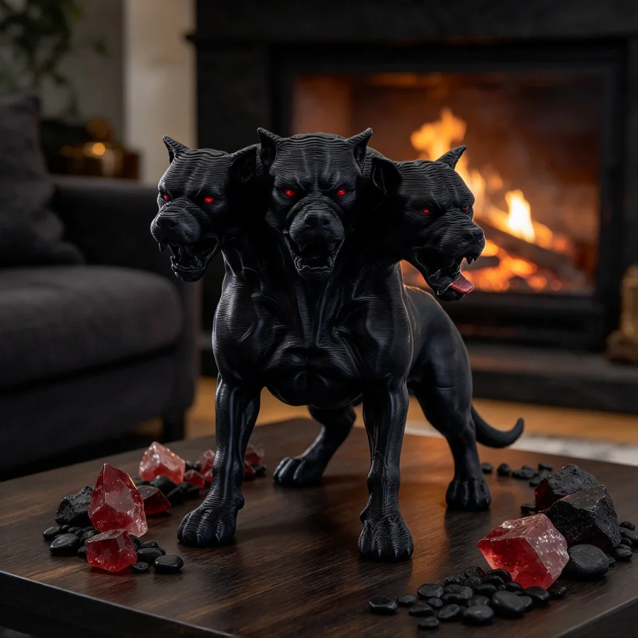 1Pcs Gothic three-headed dog statue ornaments, scary black design, Halloween Thanksgiving decorations, indoor/outdoor decoration