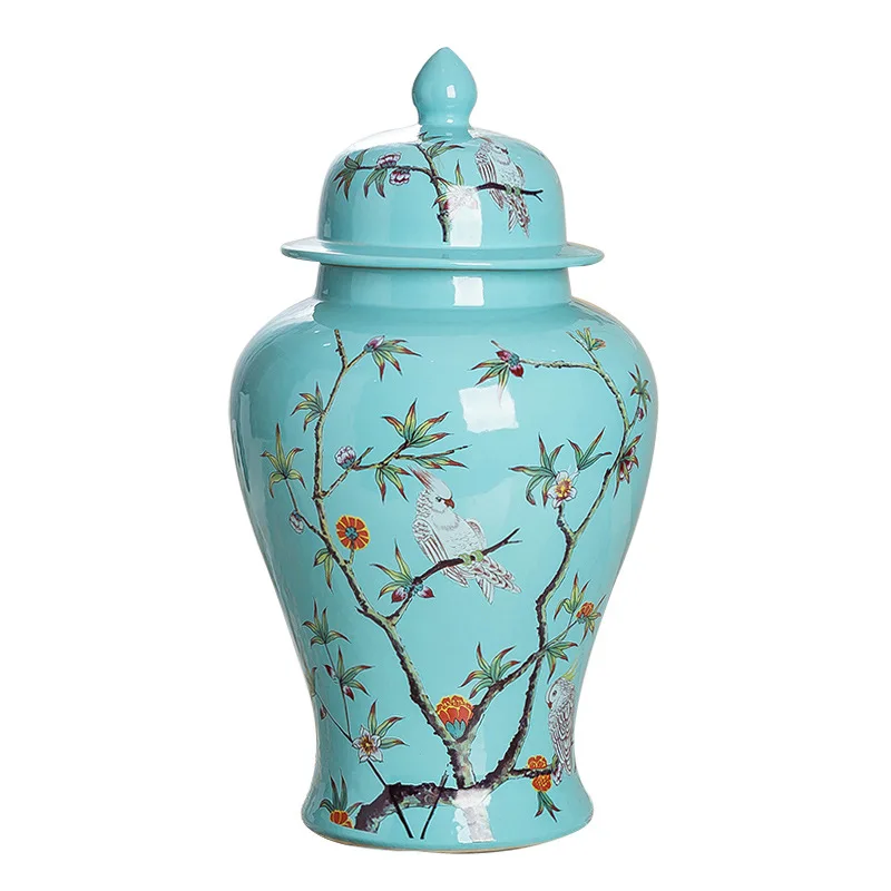 Large Floor Vase Blue 18 Inche Flower And Bird Print Temple Jars For Home Decor Chinese Porcelain Vase Flower Arrangement Heig