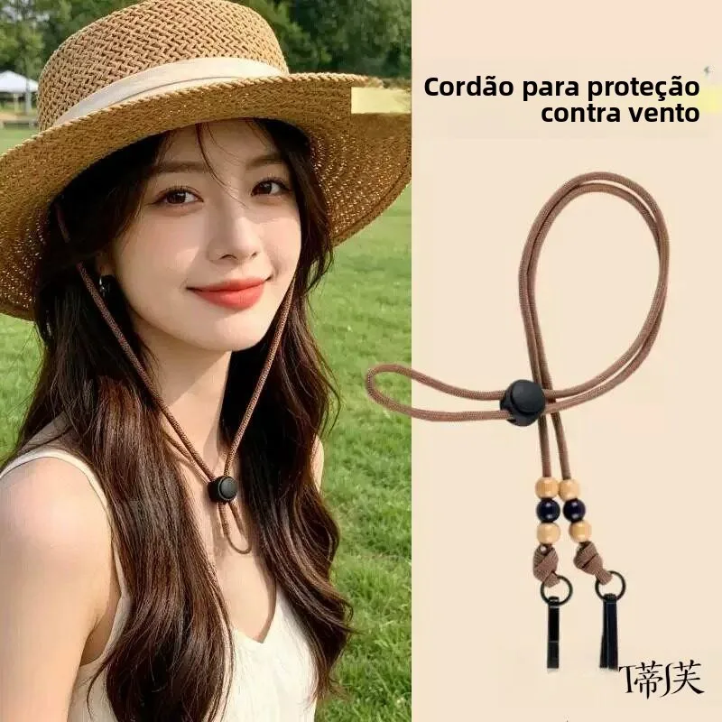 women's-straw-hat-drawstring-cord-windproof-fishing-cap-belt-buckle-anti-drop-special-coffee-color-fixed-sun-protection-hat