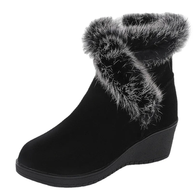 ZXRYXGS-Botas de pele de coelho para mulheres, confortáveis botas de neve, cunhas elegantes, high-end, superior, inverno