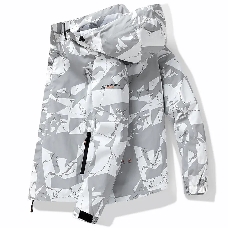 2023 Hooded Hiking Cycling Jacket Men Autumn Outdoor Bomber Jackets Waterproof Windbreaker Sports Casual Cargo Jackets Men Coats