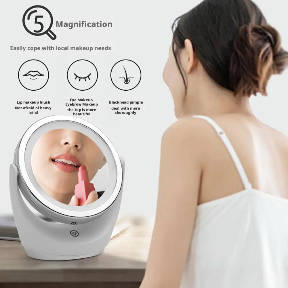 

360 Degree LED Cosmetic Mirror 5X Magnification Double Sided Mirror 3 Speed Lights Cosmetic Mirror Adjustable Touch Up Cosmetic