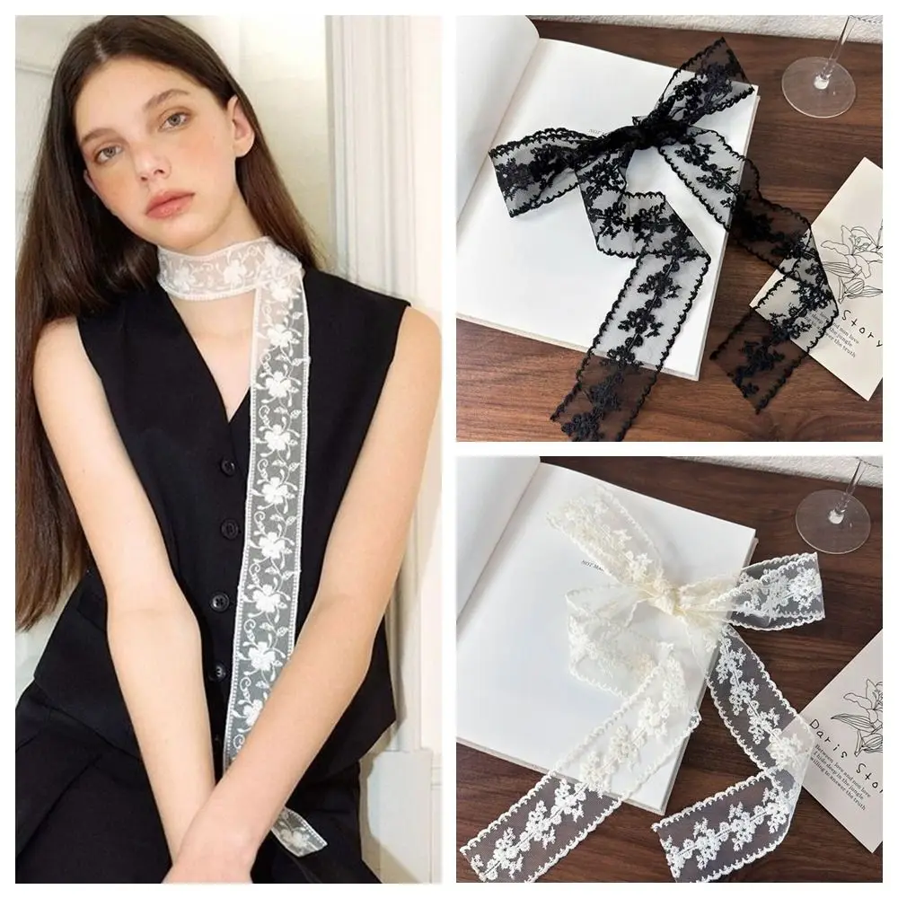 

NEW Polyester Flower Lace Neck Strap White Black Belt French Hairband Multi-function Silk Scarf Ladies/Girls
