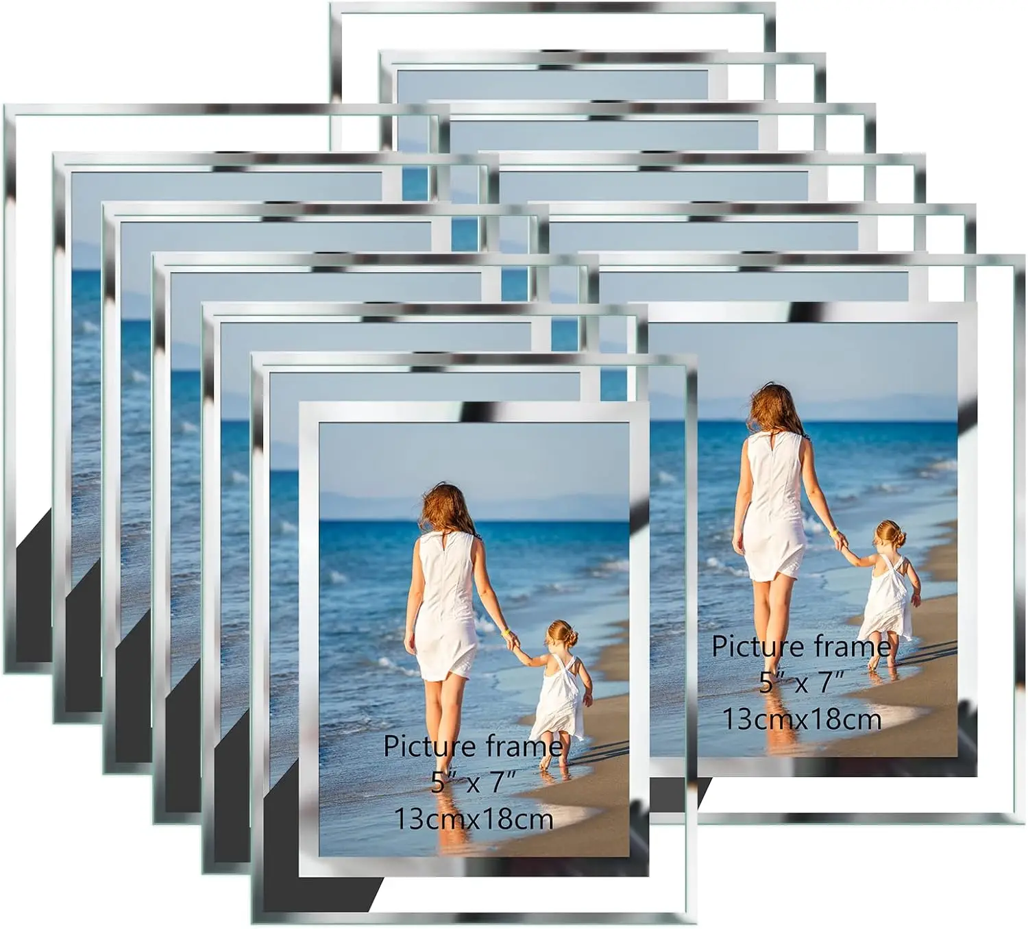 

Hoikwo Bulk 5x7 Picture Frames, 12 Packs Silver Photo Frames 5 by 7, Glass Wedding Frames 5x7, Clear Mirror Wedding Photo Frames