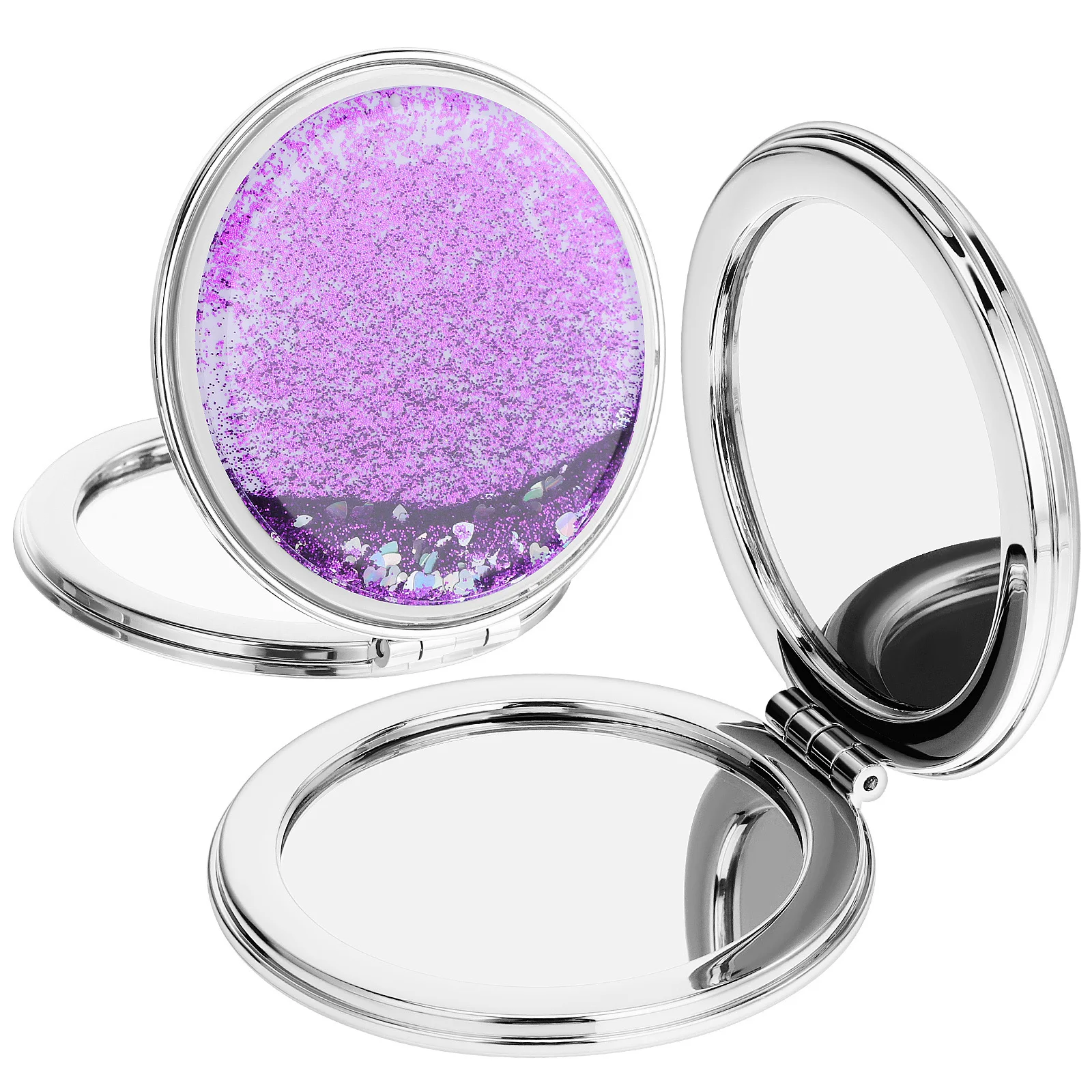Specchio per trucco compatto pieghevole portatile da 2 pezzi Piccolo rotondo con ingrandimento tascabile carino Vanity da viaggio portatile personale