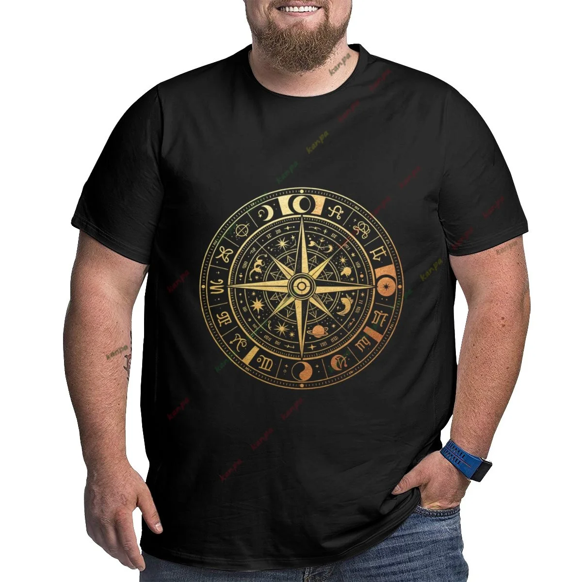 6XL Plus Size Men Vintage T-Shirt Medieval Sword Compass Print Tee Crew Neck Short Sleeve Oversized Streetwear Top Black 5xl