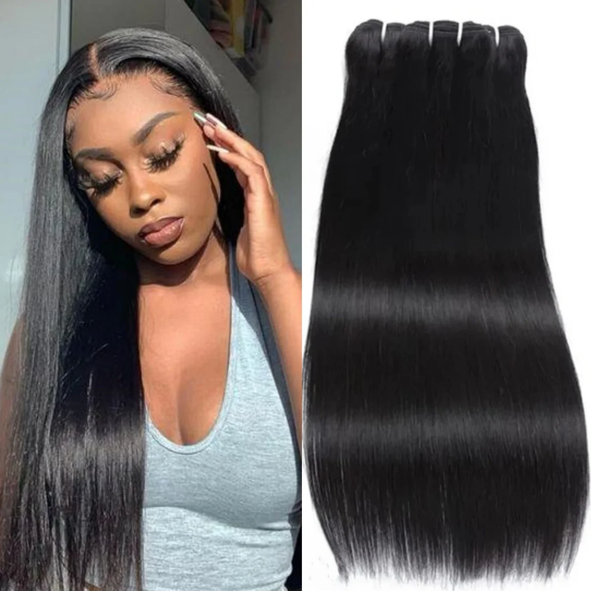 

Straight Human Hair Bundles 10-30 Inch Natural Hair Weavings 50g 100% Human Hair Brazilian Raw Remy Hair Machine Double Weft