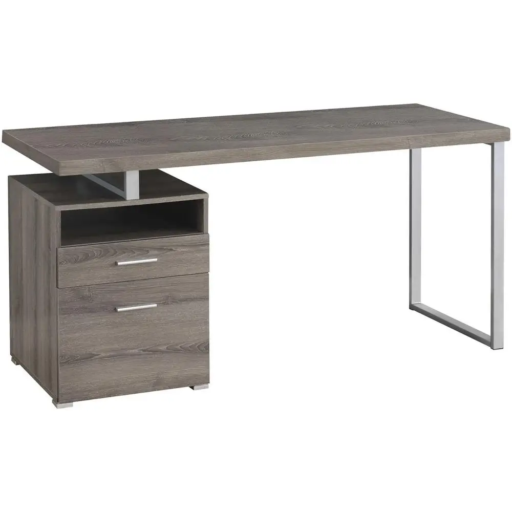 

60 Long Taupe Laptop Desk with Drawers and Open Shelf for Home or Office, Left or Right Setup