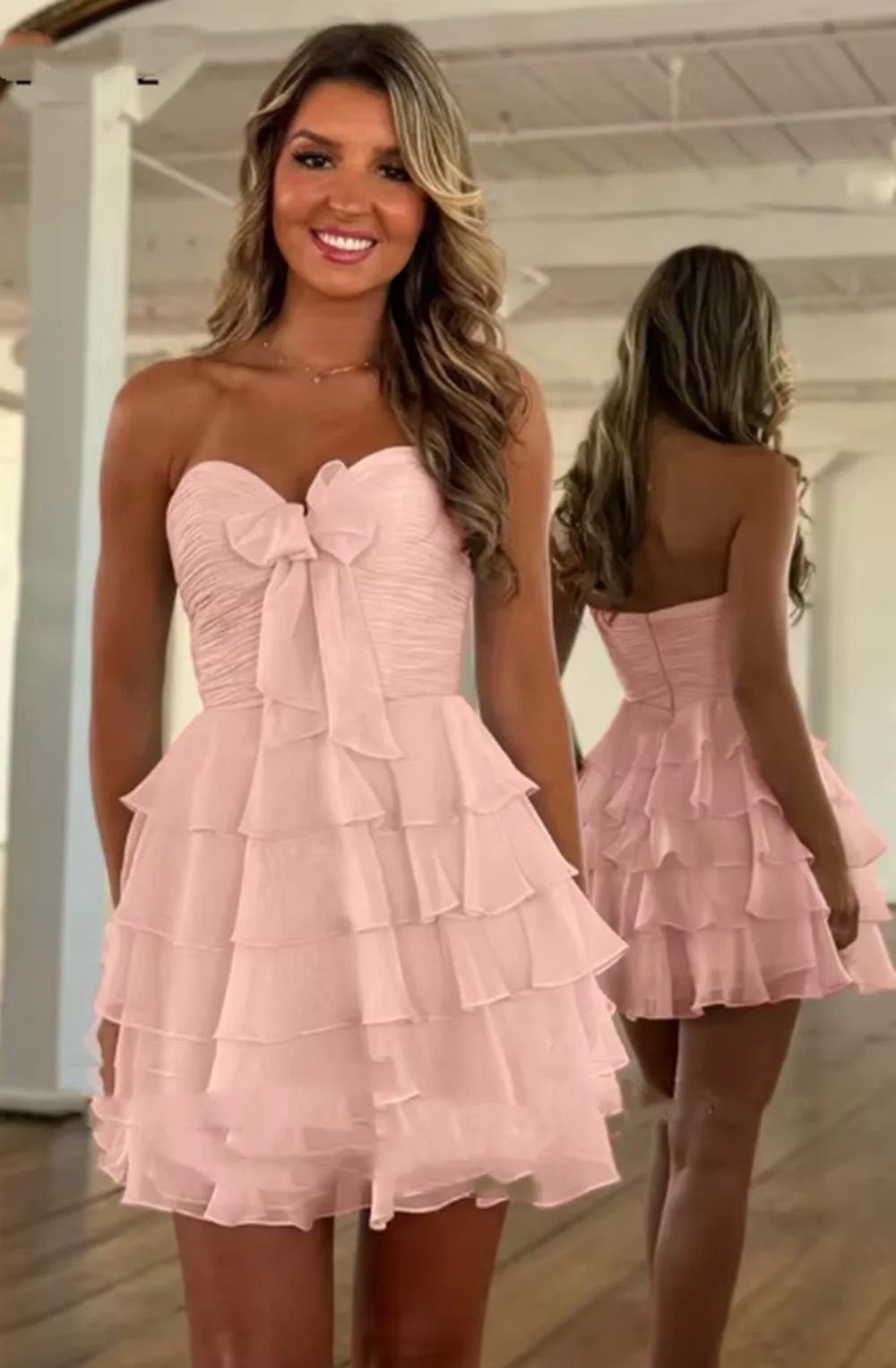 Ruffle Strapless Evening Dresses Chiffon Mini Short Cocktail Party Dress Elegant Pleat A-Line Prom Gowns 2025 Customized