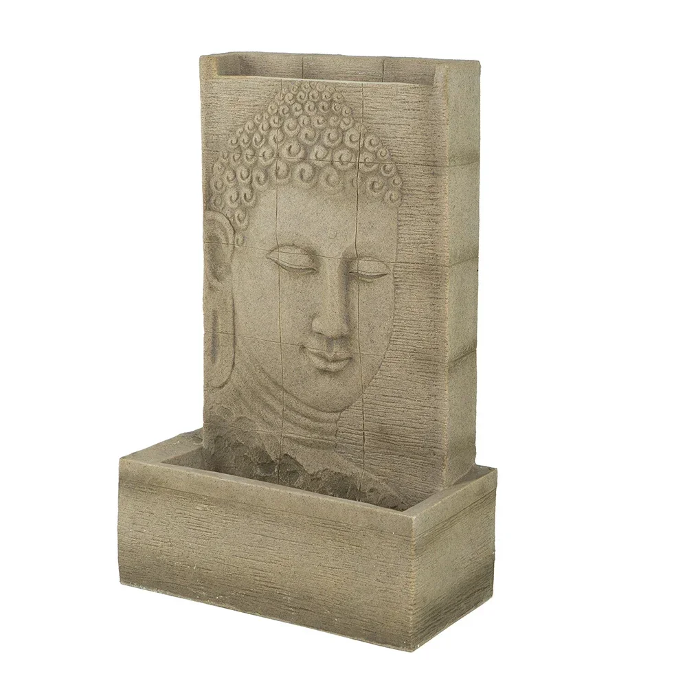 Grande statua di Buddha Fontana d'acqua Fontana da pavimento a cascata in pietra arenaria con illuminazione Decorazione spirituale per interni ed esterni per giardino