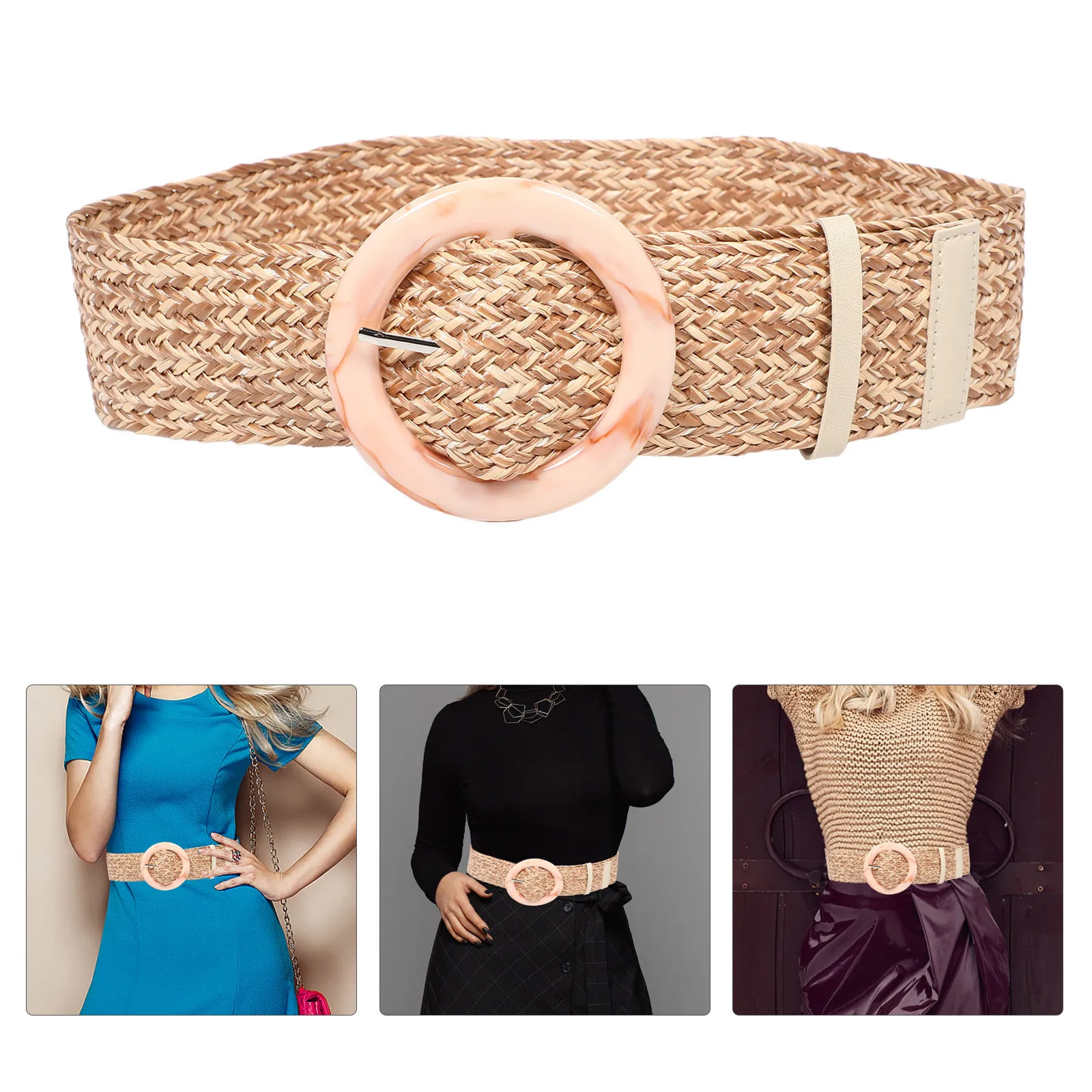 

Bohemian Woven Plastic Straw Belt Women Wide Waistband Braided Belt Summer Vacation Dress Casual Fashion Accessories