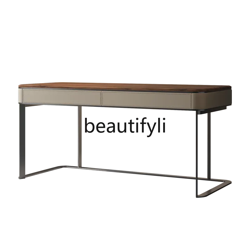 

Light luxury study desk chair combination custom villa home premium black walnut desk writing desk