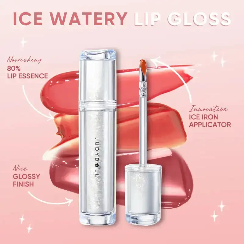 Judydoll Ice Iron Lip Glaze Lipsticks Non-Stick Cups Mirror Shine Watery Lip Lotion Metal Brush Head Makeup Cosmetics