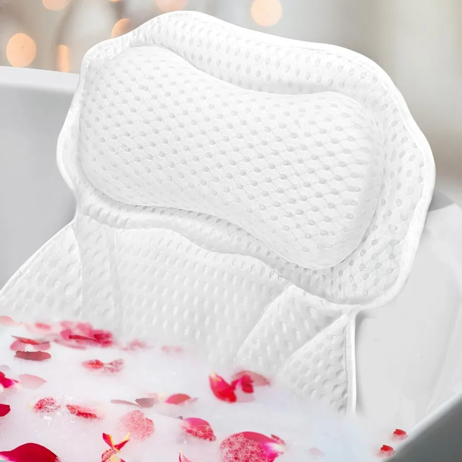 

Luxury Bath Pillow for Tub with 4D Air Mesh Design for Head and Neck Support NonSlip Suction Cups Portable Laundry Bag Included