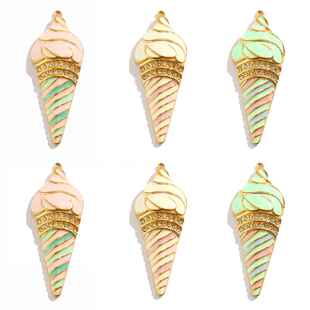 

1Pcs 18K Gold Stainless Steel Ice Cream Charms Colorful Zircon Pendants for DIY Necklaces Jewelry Making Materials Wholesale