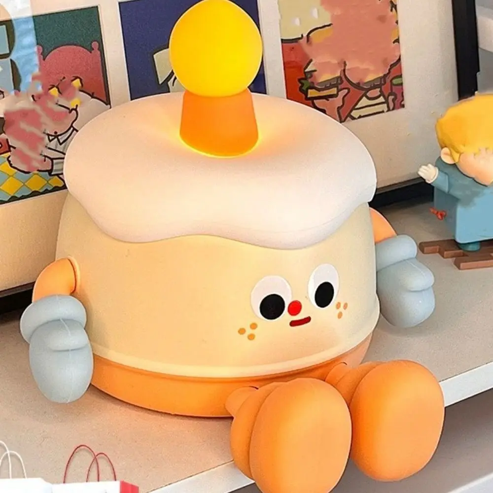 Cartoon Birthday Cake Light USB Rechargeable Soft Silicone LED Night Lamp Eye Protection Kawaii Bedside Atmosphere Light