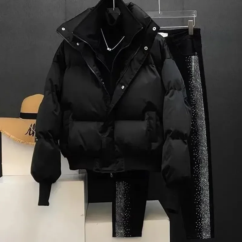 

Winter New Vertical Collar Fake Two-Piece Down Cotton-Padded Coat Women's Overcoat Thick Warm Parka Loose Casual Bread Clothing