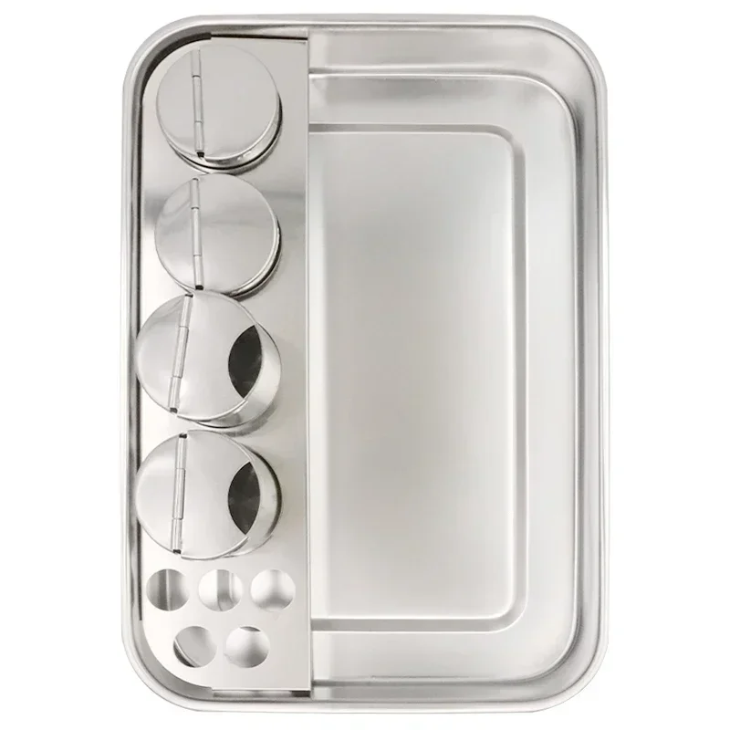 

Stainless Steel Dental Dressing Plate Instruments Storage Box with 3/4 Bottles Dental Tray for Dentist Lab