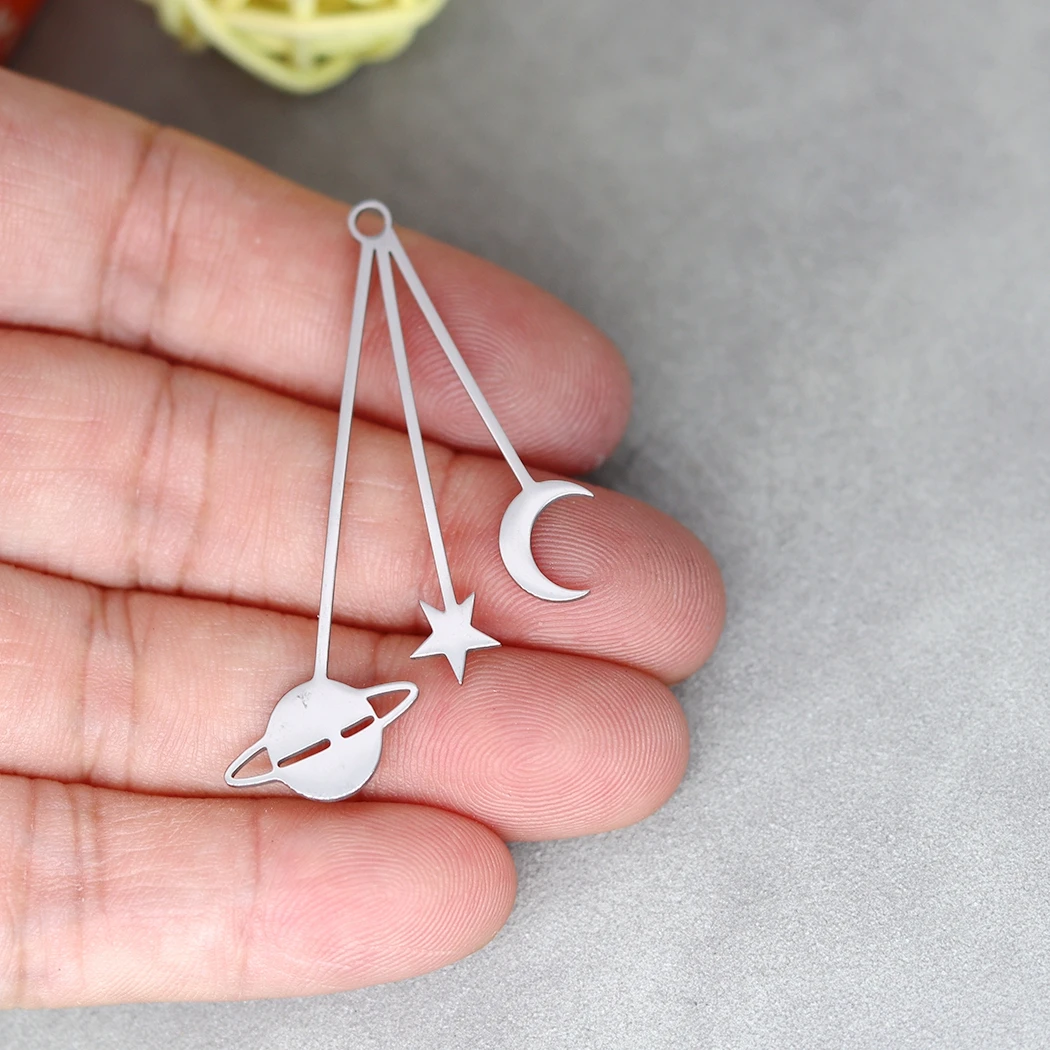 

3pcs Tassels Star Moon Planet Stainless Steel Pendant Charms for Jewelry Making DIY Craft Earrings Necklace Findings Accessories