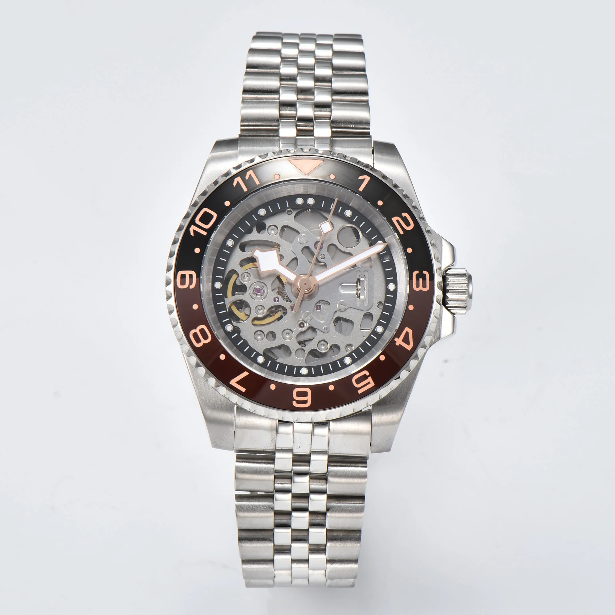 ساعة سطح رجالية شفافة ، حركة NH35 ، قرص مضيء ، علبة من الفولاذ المقاوم للصدأ ، كريستال الياقوت ، ضد الماء ، بدون شعار ، 10ATM ، 40