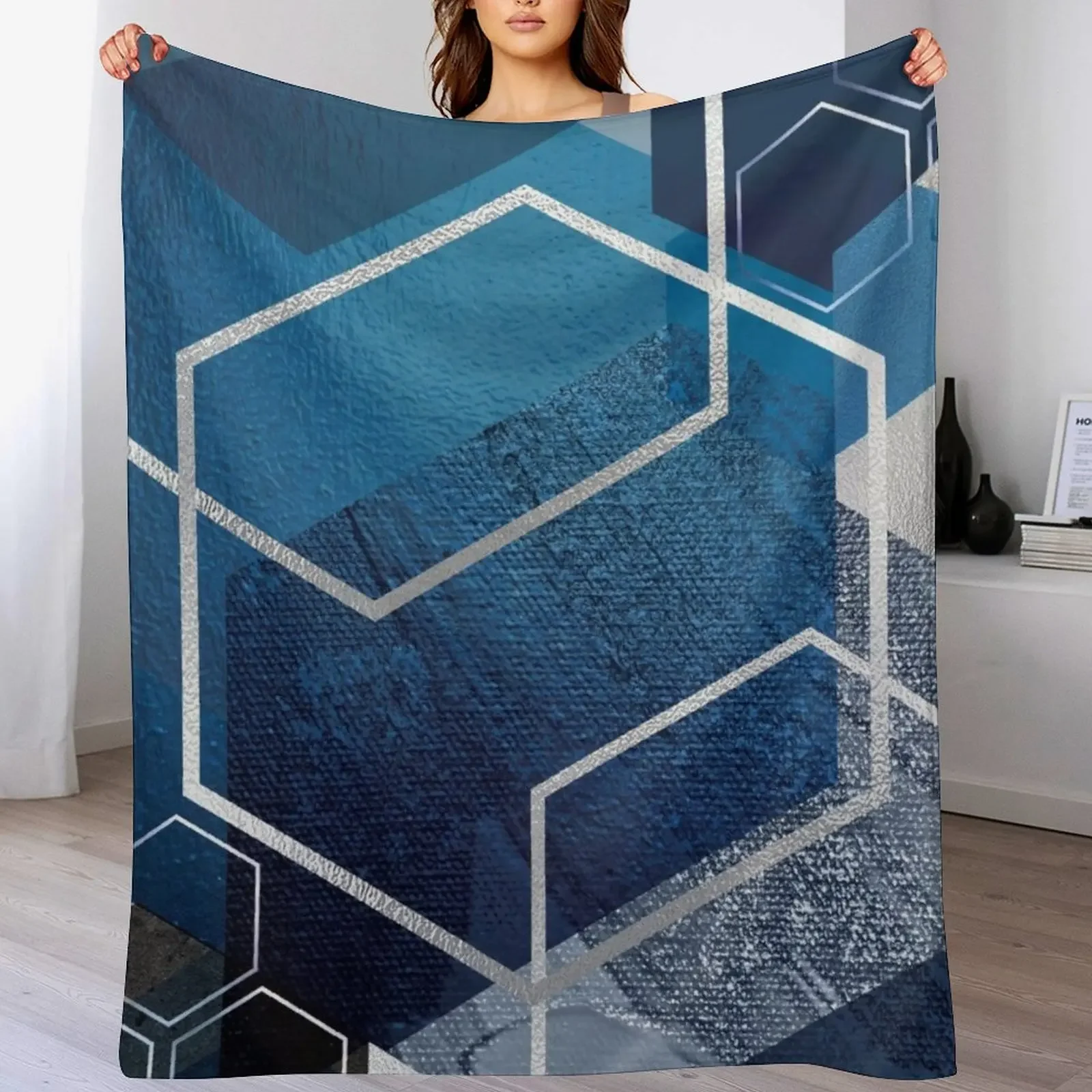 

Blue Hexagonal Geometric Throw Blanket All Season Soft Lightweight Blanket for Home