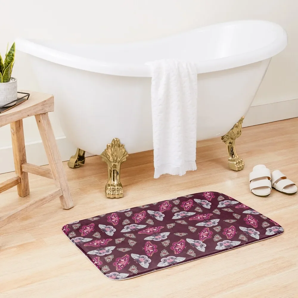 

Pink moths Bath Mat Bathroom Slip Entrance Carpet Anti-Skid Shower Rug Bathroom Mat
