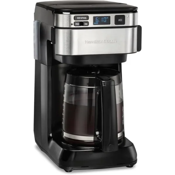 

Hamilton Beach Programmable Coffee Maker, 12 Cups, Front Access Easy Fill, Pause & Serve, 3 Brewing Options, Black (46310)