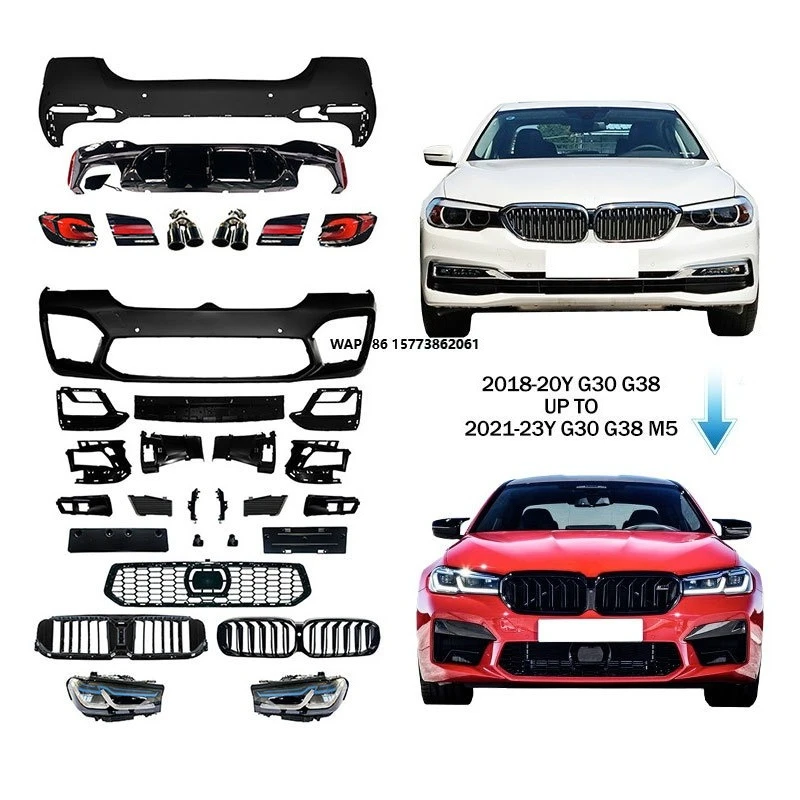 

NO NEED to CUT ! BM 5S 2018-20Y G30 G38 up to 2021-23Y M5 Car Auto Body Kit Part Bumper Accessories with Lights for 5 Series