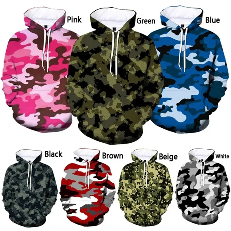 Bluzy z kapturem z nadrukiem kamuflażu 3D dla mężczyzn dresy wojskowe moda dziecięca Streetwear kurtki unisex zimowe bluzy z kapturem
