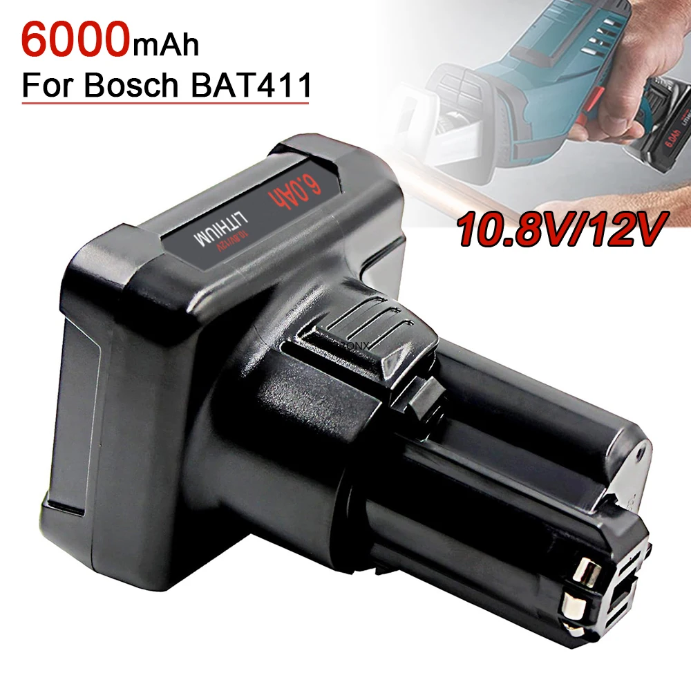 10.8V 12V Max 6000mAh Li-ion Power Tools Rechargeable Battery for Bosch BAT411 BAT412 BAT413A BAT420 GSR10.8 GSR12V-LI