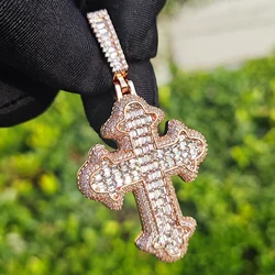 Hip Hop 5A+ CZ Stone Paved Bling Iced Out Cubic Zirconia Cross Pendants Necklace for Men Rapper Jewelry Rose Gold Silver Color