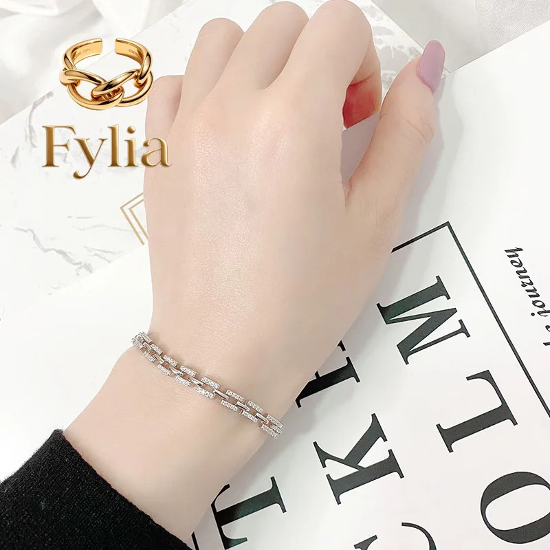 Fylia Jewelry   Luxury Solid Platinum PT950 Women's Moissanite Diamond Bracelet Women's Ins Niche Simple Cuban Chain Bracelet
