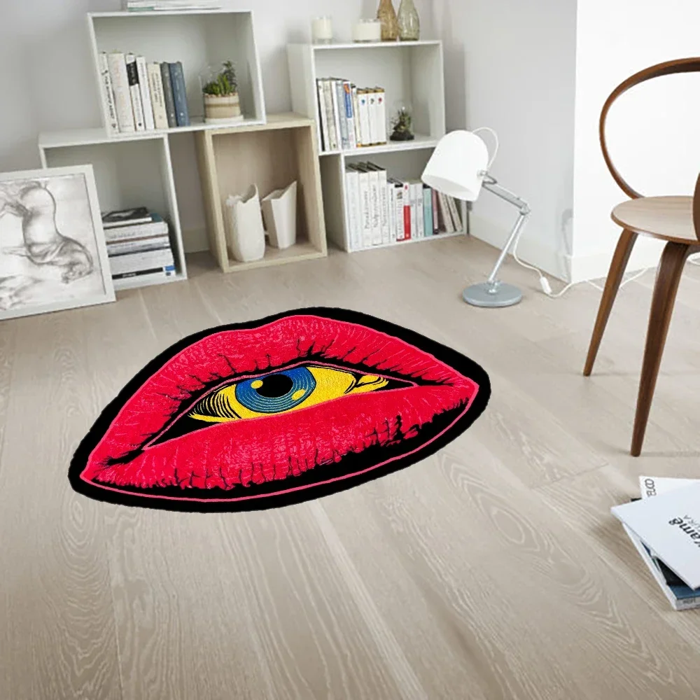 Irregular Rugs Red Lip Devil Eye Shape Funny Creative Area Rug Handmade Carpet for Home Decor Bar Party Business Shop,Etc.