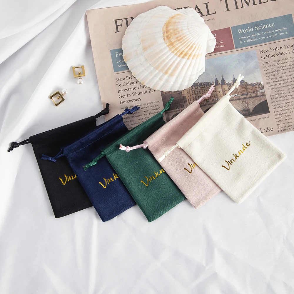 Luxury Bracelets Pouches Beige Velvet Drawstring Bag Custom Logo 7X9cm Jewelry Packaging Organizer Gift Bag Wedding Party Favors